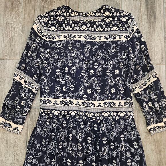 Sea New York Bandana Border Print Midi Dress Womens Size 6 Navy Cream Boho Chic - Picture 11 of 14